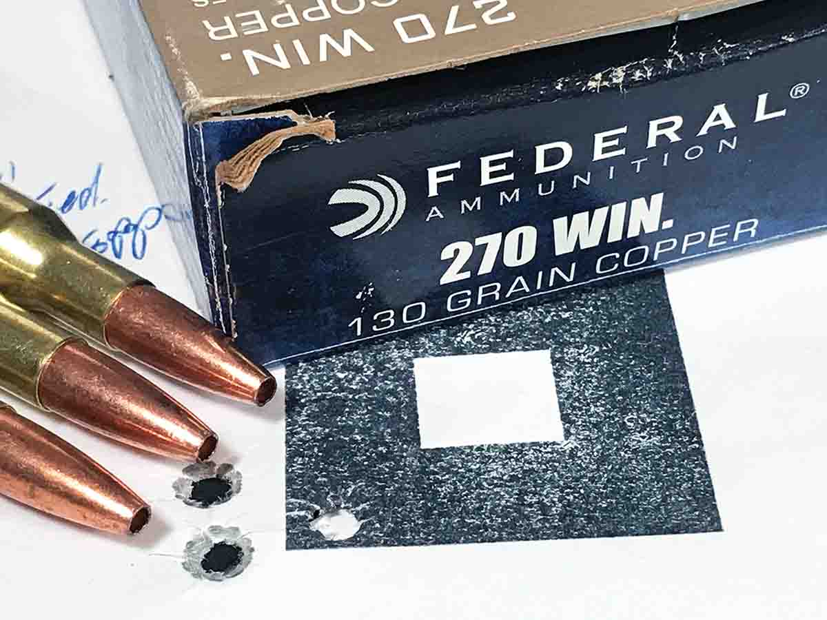 The Ultralite .270 shot Federal 130-grain Copper ammunition for this group at 100 yards.